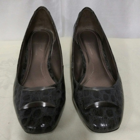 Naturalizer Gray Black Snakeskin Faux Leather Square Toe Slip On Pump Shoe - Picture 3 of 8